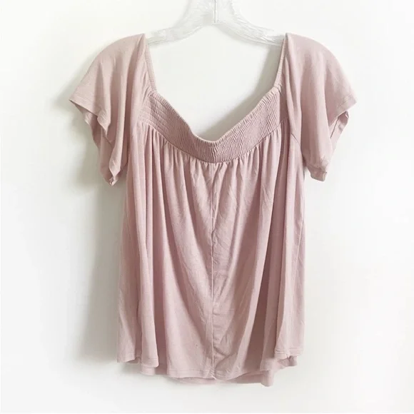 American Eagle shirt blush pink lace up off the shoulder flowy - Picture 10 of 10
